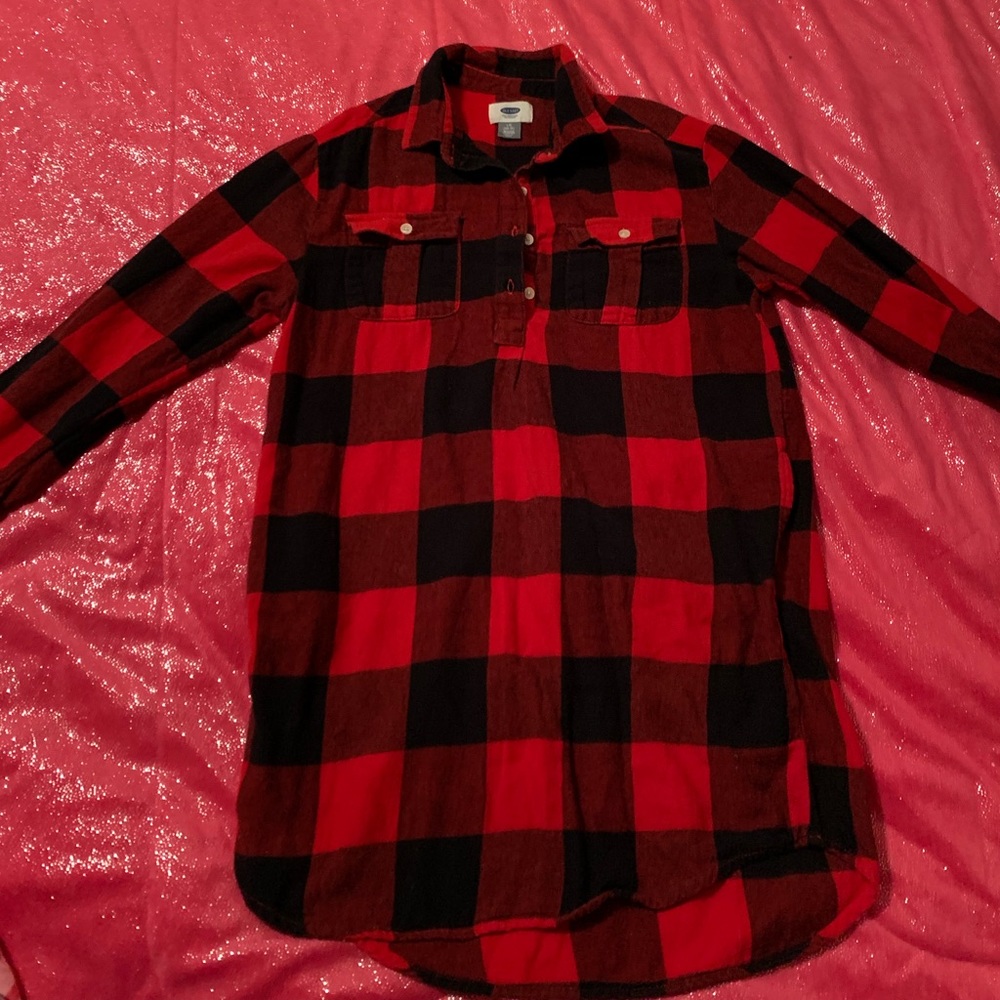Girls Old Navy Black & Red flannel dress Large